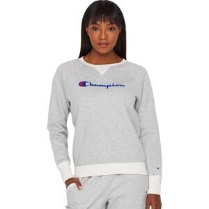 CHAMPION Boyfriend Crew Sweatshirt, Super Soft Lining, Gray & Tan Heather, XL